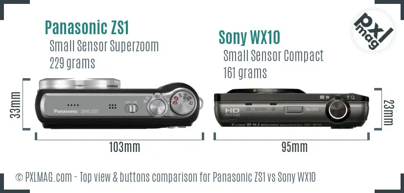 Panasonic ZS1 vs Sony WX10 top view buttons comparison Panasonic ZS1 vs Sony WX10 top view buttons comparison