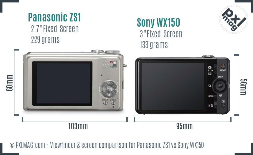Panasonic ZS1 vs Sony WX150 Screen and Viewfinder comparison