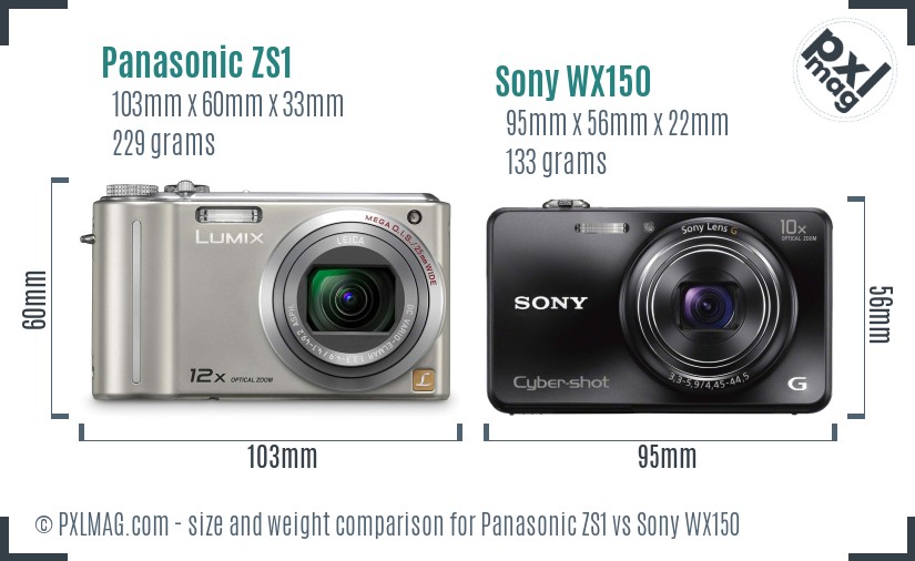 Panasonic ZS1 vs Sony WX150 size comparison