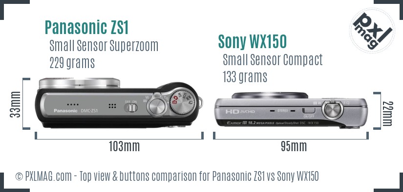 Panasonic ZS1 vs Sony WX150 top view buttons comparison