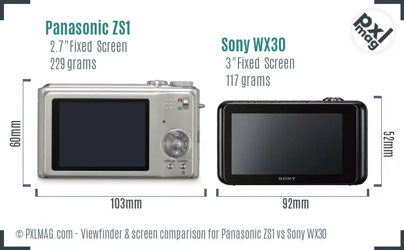 Panasonic ZS1 vs Sony WX30 Screen and Viewfinder comparison