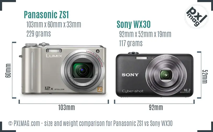 Panasonic ZS1 vs Sony WX30 size comparison