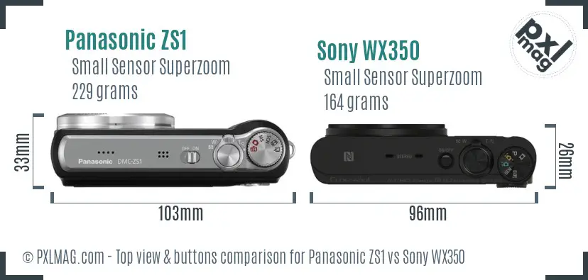 Panasonic ZS1 vs Sony WX350 top view buttons comparison Panasonic ZS1 vs Sony WX350 top view buttons comparison