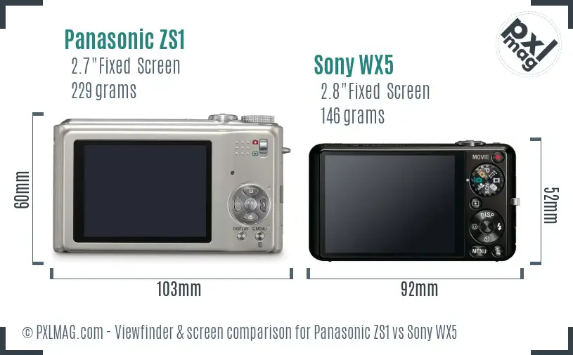 Panasonic ZS1 vs Sony WX5 Screen and Viewfinder comparison