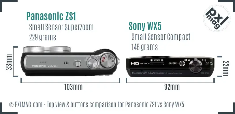 Panasonic ZS1 vs Sony WX5 top view buttons comparison