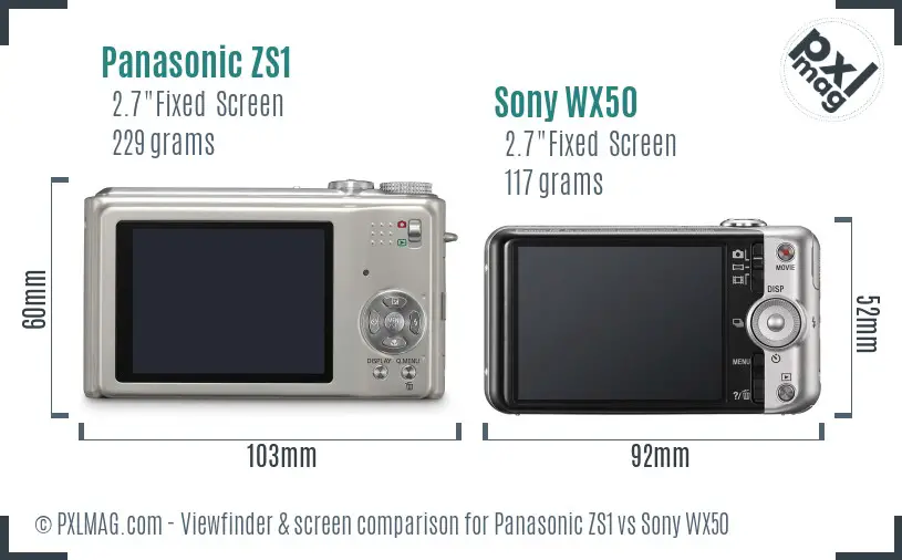 Panasonic ZS1 vs Sony WX50 Screen and Viewfinder comparison
