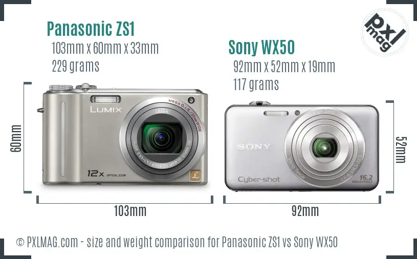 Panasonic ZS1 vs Sony WX50 size comparison Panasonic ZS1 vs Sony WX50 size comparison