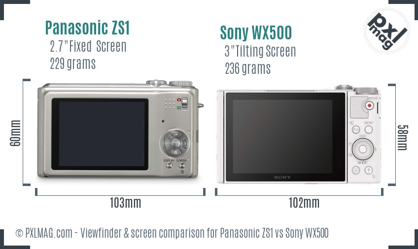 Panasonic ZS1 vs Sony WX500 Screen and Viewfinder comparison