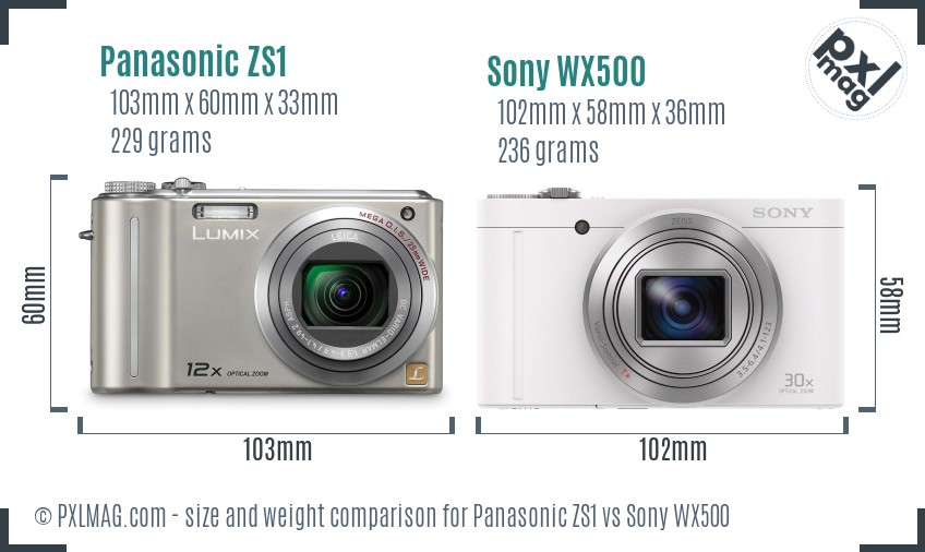Panasonic ZS1 vs Sony WX500 size comparison