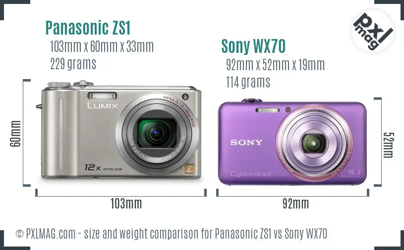 Panasonic ZS1 vs Sony WX70 size comparison Panasonic ZS1 vs Sony WX70 size comparison