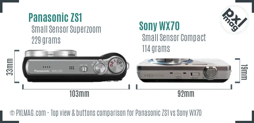 Panasonic ZS1 vs Sony WX70 top view buttons comparison Panasonic ZS1 vs Sony WX70 top view buttons comparison