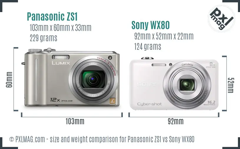 Panasonic ZS1 vs Sony WX80 size comparison