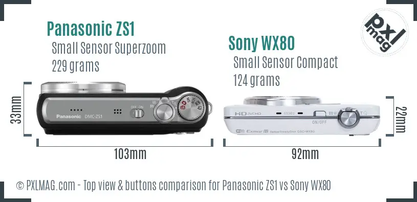 Panasonic ZS1 vs Sony WX80 top view buttons comparison