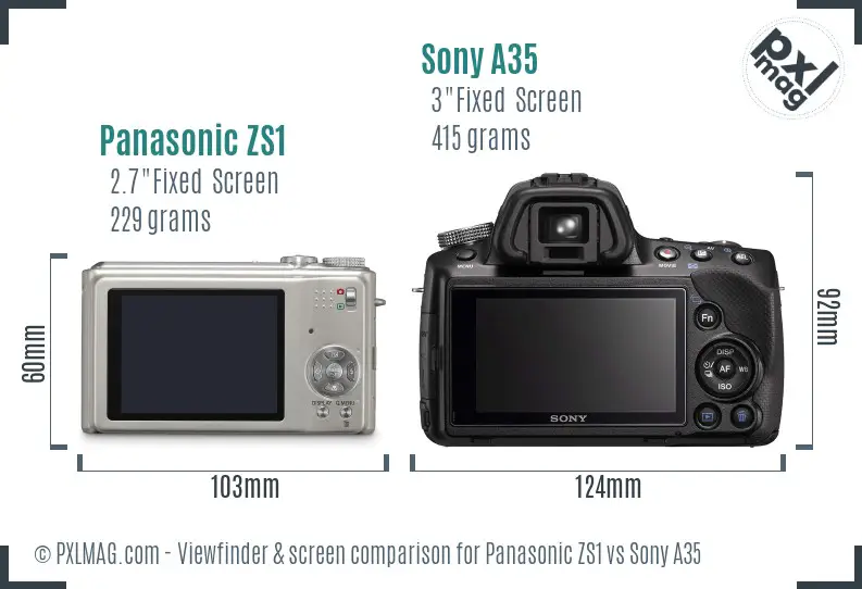 Panasonic ZS1 vs Sony A35 Screen and Viewfinder comparison