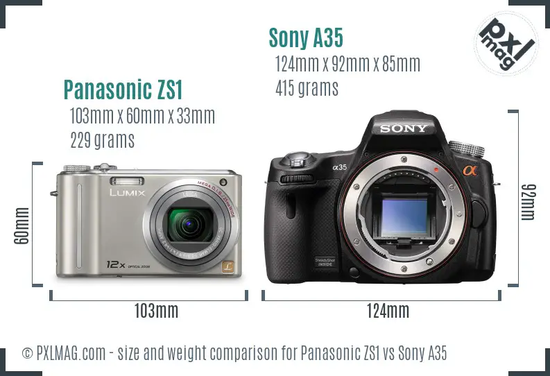 Panasonic ZS1 vs Sony A35 size comparison