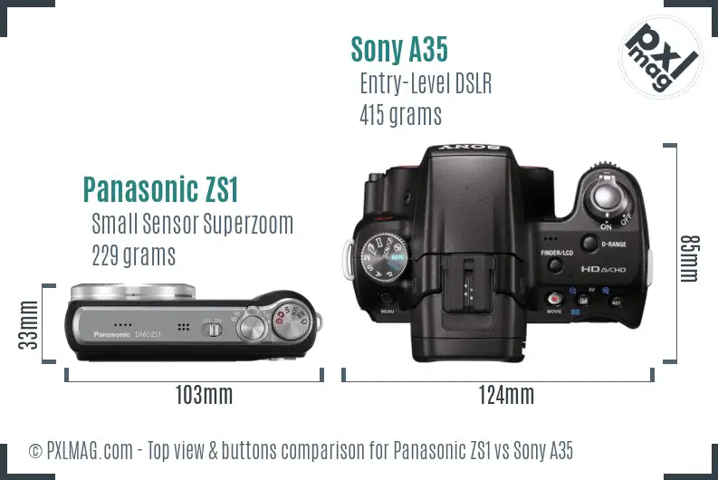 Panasonic ZS1 vs Sony A35 top view buttons comparison