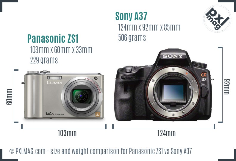 Panasonic ZS1 vs Sony A37 size comparison