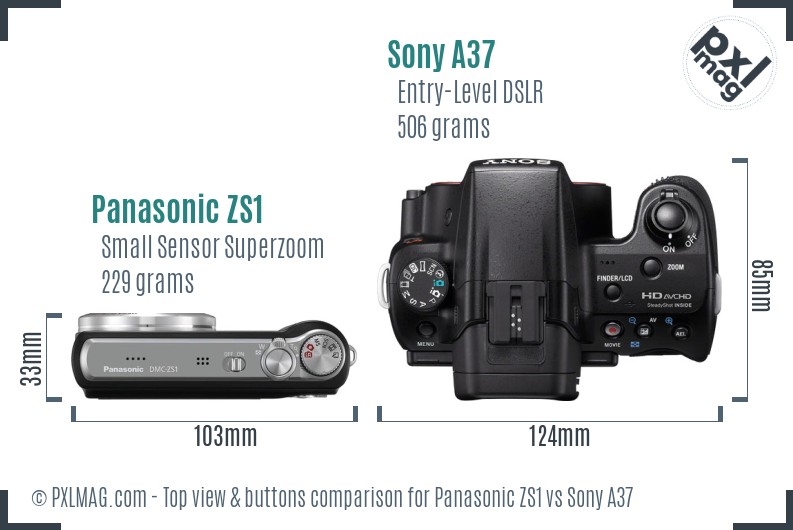 Panasonic ZS1 vs Sony A37 top view buttons comparison