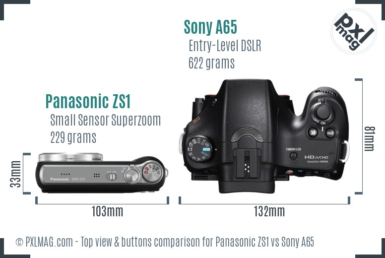Panasonic ZS1 vs Sony A65 top view buttons comparison