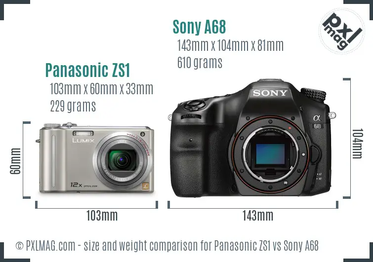 Panasonic ZS1 vs Sony A68 size comparison Panasonic ZS1 vs Sony A68 size comparison