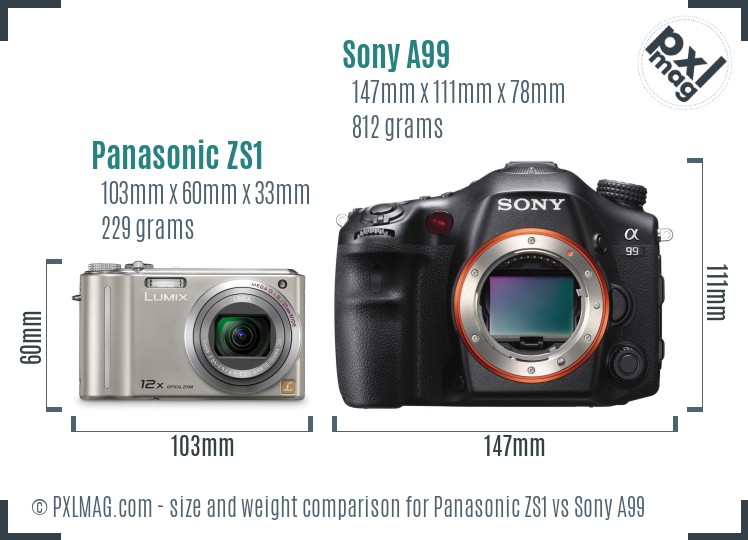 Panasonic ZS1 vs Sony A99 size comparison Panasonic ZS1 vs Sony A99 size comparison