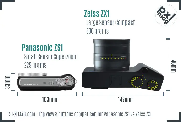 Panasonic ZS1 vs Zeiss ZX1 top view buttons comparison Panasonic ZS1 vs Zeiss ZX1 top view buttons comparison