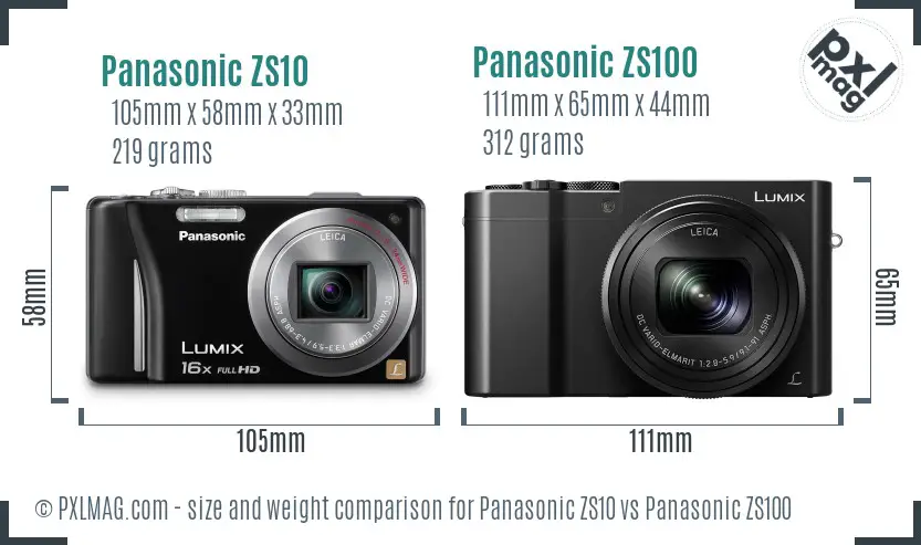 Panasonic ZS10 vs Panasonic ZS100 size comparison