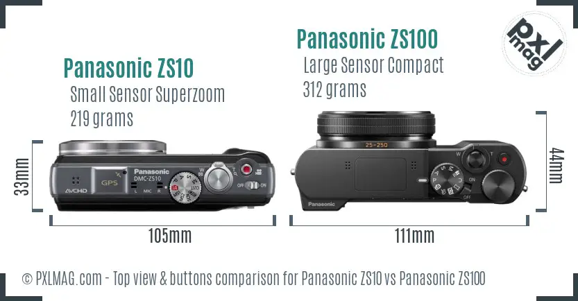 Panasonic ZS10 vs Panasonic ZS100 top view buttons comparison