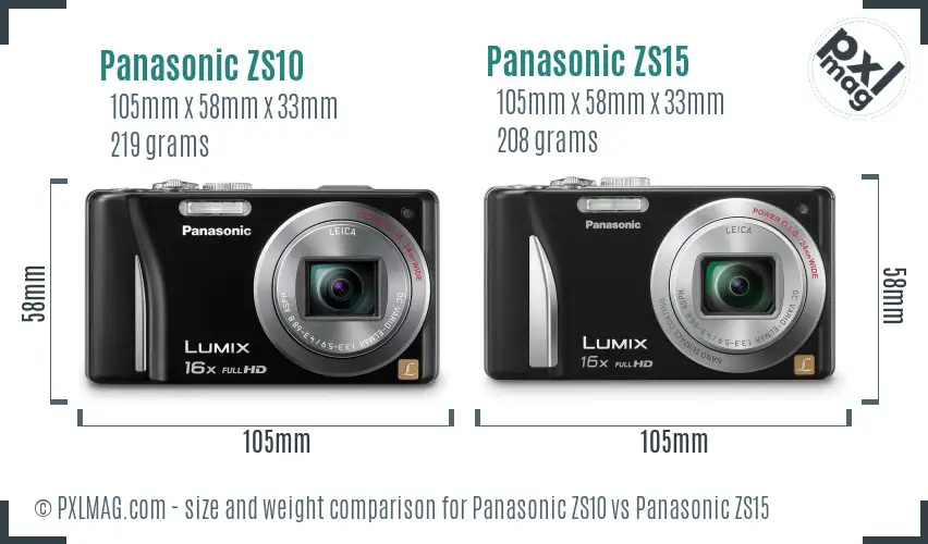 Panasonic ZS10 vs Panasonic ZS15 size comparison