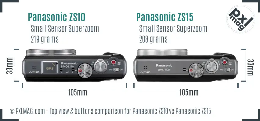 Panasonic ZS10 vs Panasonic ZS15 top view buttons comparison