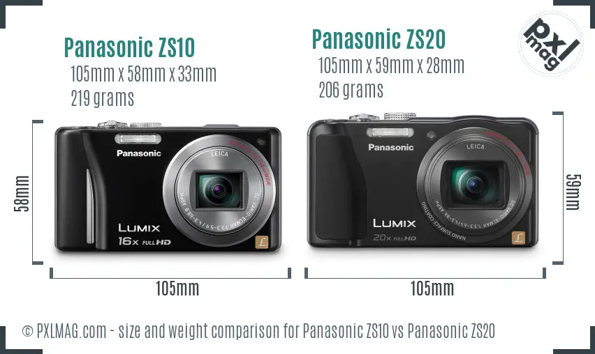 Panasonic ZS10 vs Panasonic ZS20 size comparison