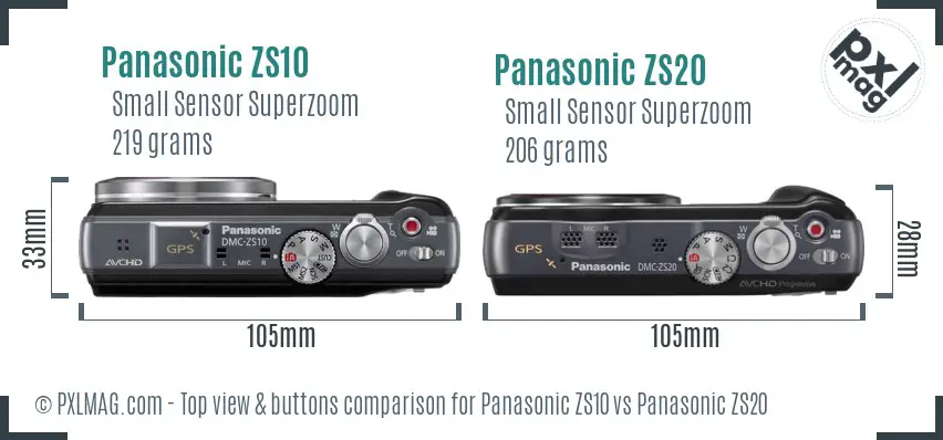 Panasonic ZS10 vs Panasonic ZS20 top view buttons comparison