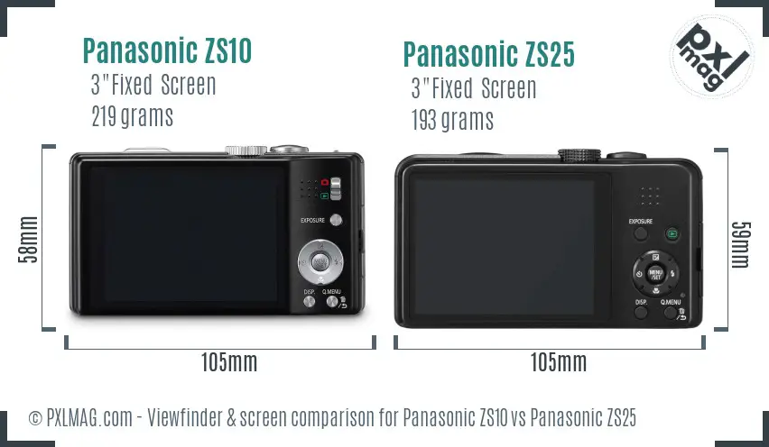 Panasonic ZS10 vs Panasonic ZS25 Screen and Viewfinder comparison
