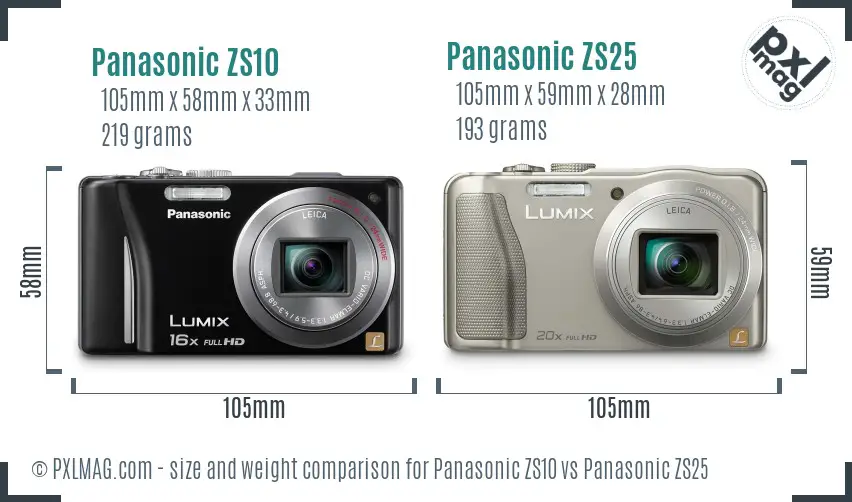 Panasonic ZS10 vs Panasonic ZS25 size comparison