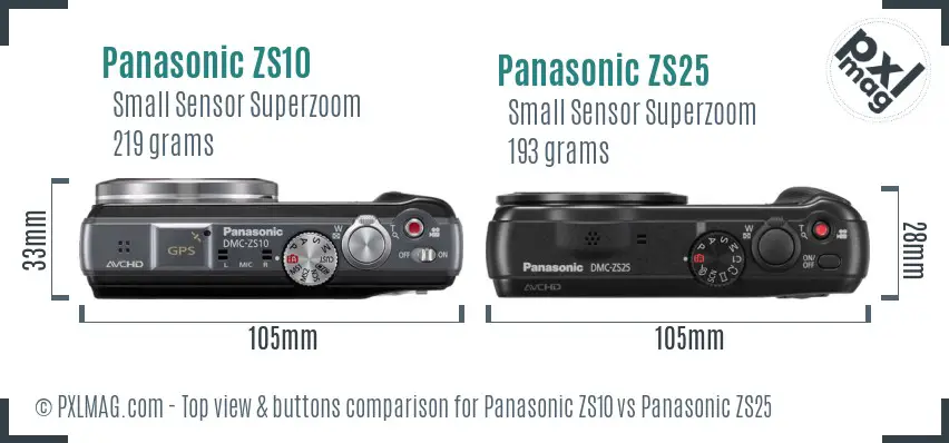 Panasonic ZS10 vs Panasonic ZS25 top view buttons comparison