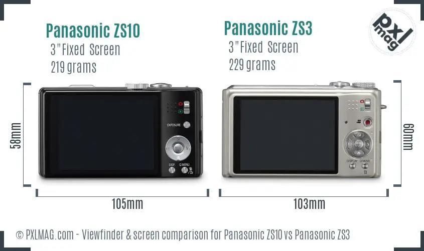 Panasonic ZS10 vs Panasonic ZS3 Screen and Viewfinder comparison