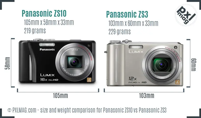 Panasonic ZS10 vs Panasonic ZS3 size comparison