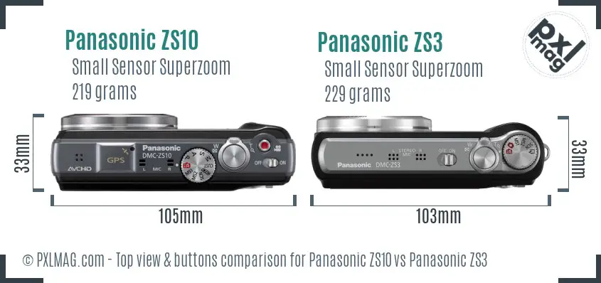 Panasonic ZS10 vs Panasonic ZS3 top view buttons comparison