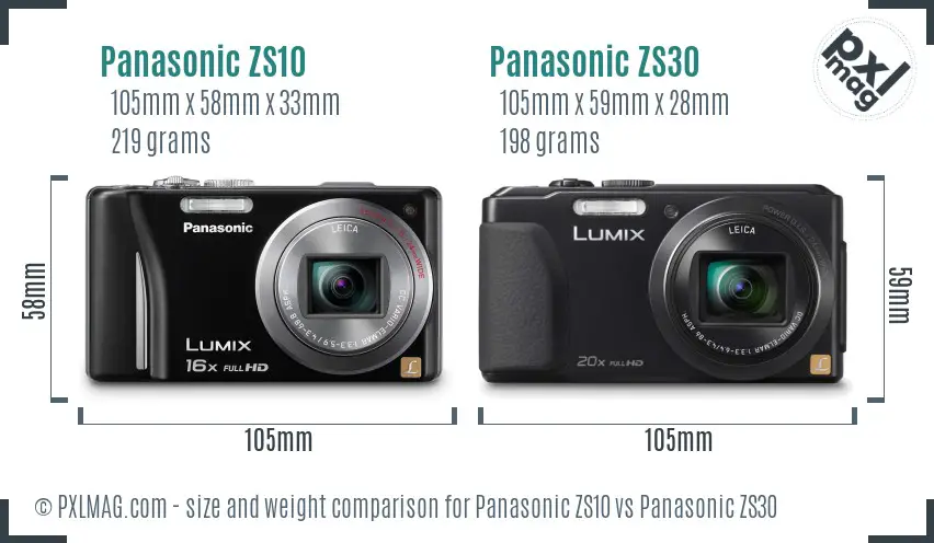 Panasonic ZS10 vs Panasonic ZS30 size comparison