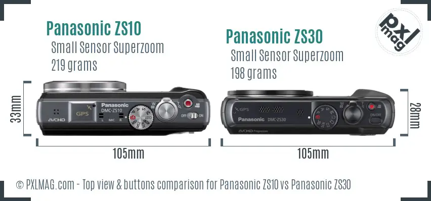 Panasonic ZS10 vs Panasonic ZS30 top view buttons comparison