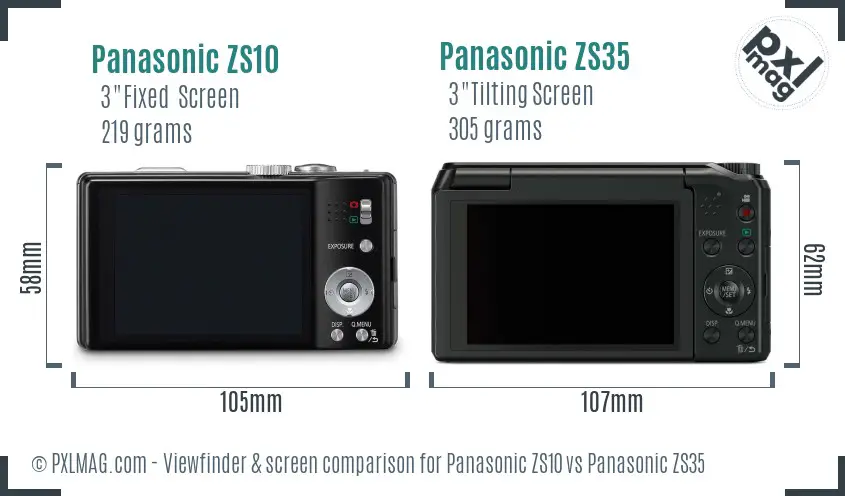 Panasonic ZS10 vs Panasonic ZS35 Screen and Viewfinder comparison