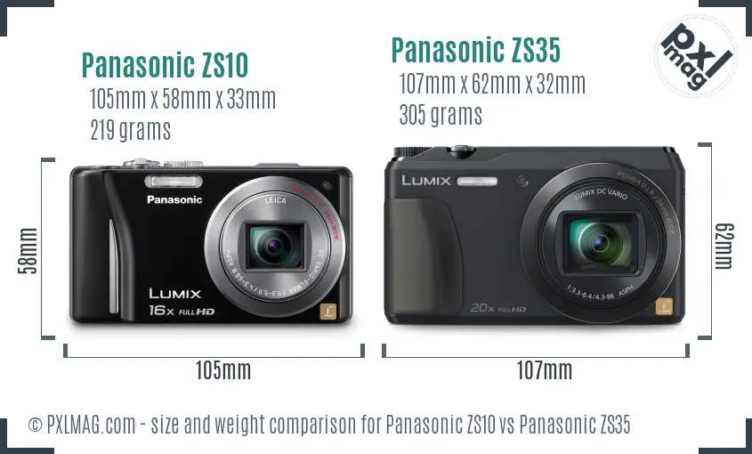 Panasonic ZS10 vs Panasonic ZS35 size comparison