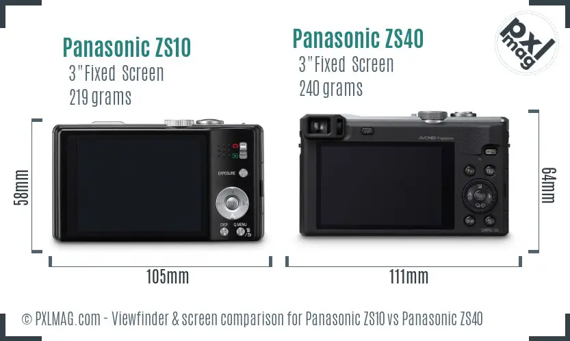 Panasonic ZS10 vs Panasonic ZS40 Screen and Viewfinder comparison