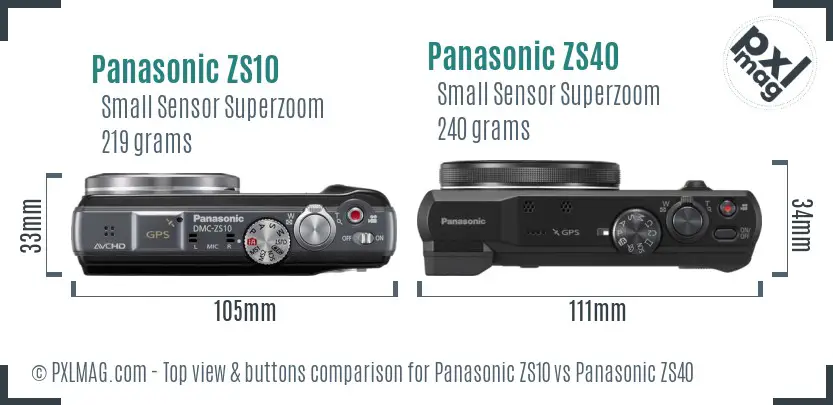 Panasonic ZS10 vs Panasonic ZS40 top view buttons comparison