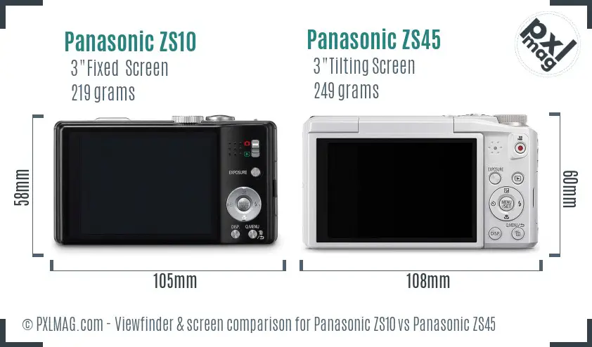 Panasonic ZS10 vs Panasonic ZS45 Screen and Viewfinder comparison