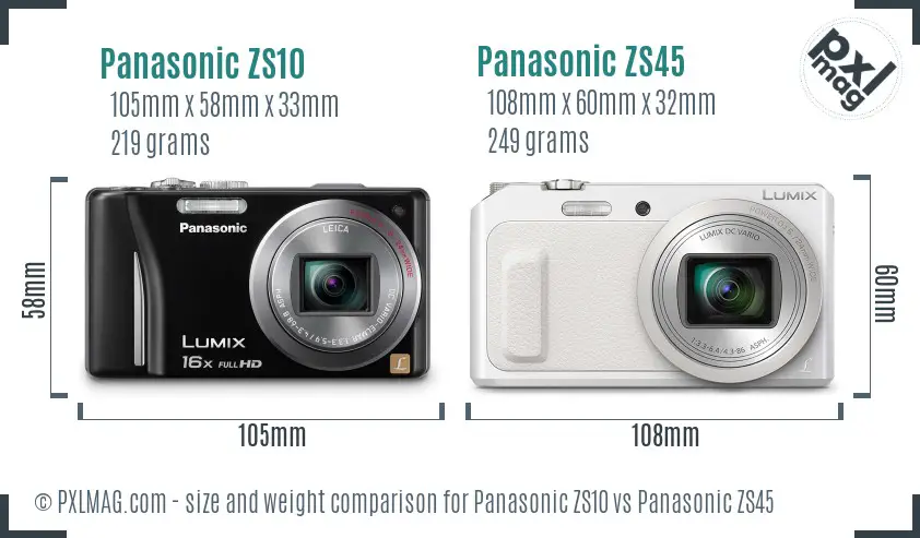Panasonic ZS10 vs Panasonic ZS45 size comparison