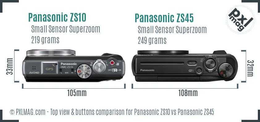 Panasonic ZS10 vs Panasonic ZS45 top view buttons comparison
