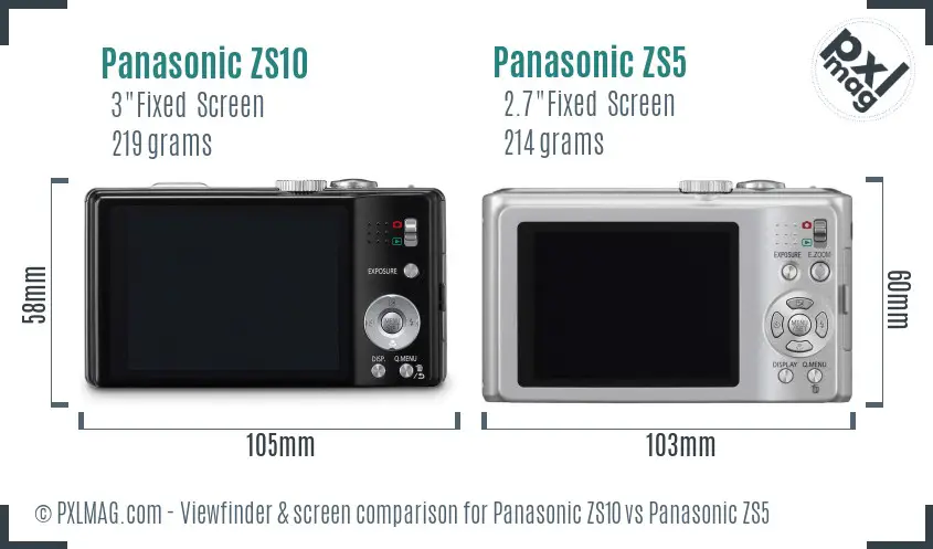 Panasonic ZS10 vs Panasonic ZS5 Screen and Viewfinder comparison