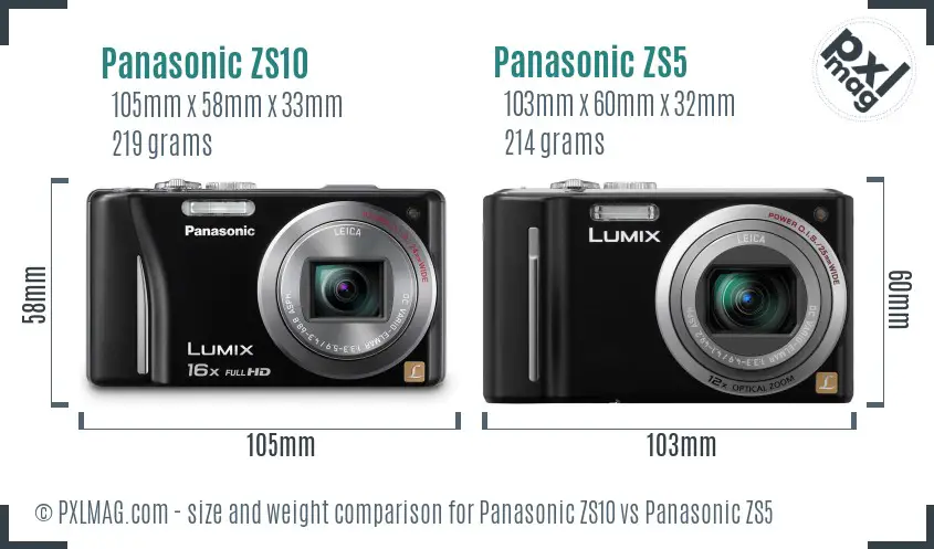 Panasonic ZS10 vs Panasonic ZS5 size comparison