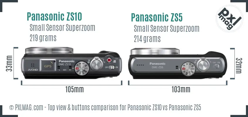 Panasonic ZS10 vs Panasonic ZS5 top view buttons comparison